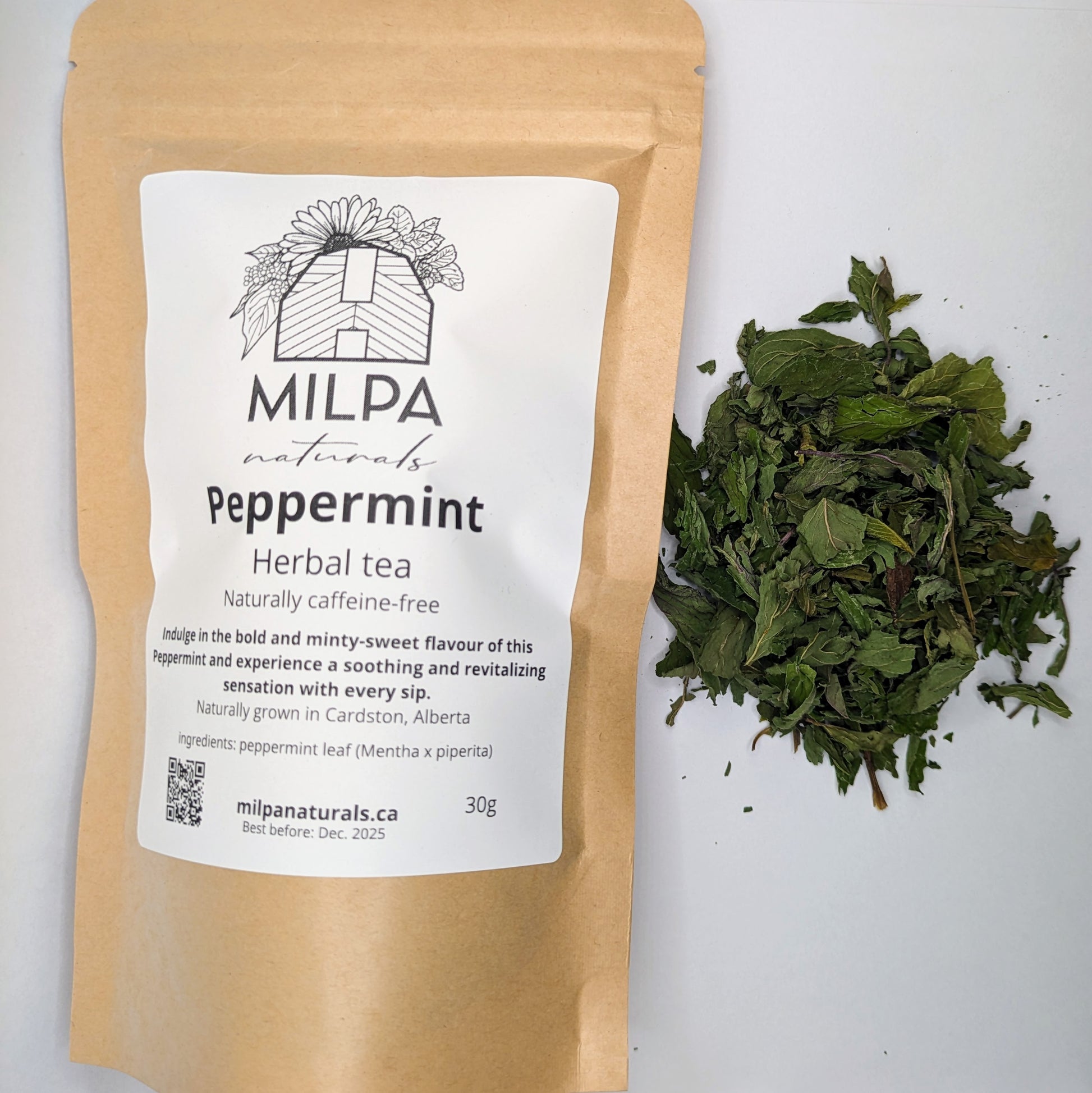 Peppermint Herbal Tea. Milpa Naturals. Naturally grown in Cardston, Alberta.